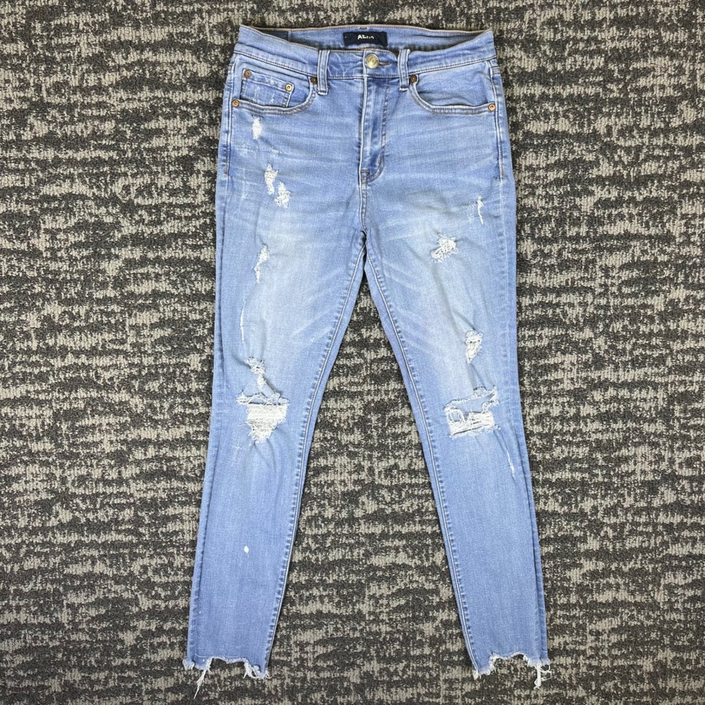Aero Skinny Jeans Women 8 Light Blue Distressed High Rise Frayed Hem Denim
